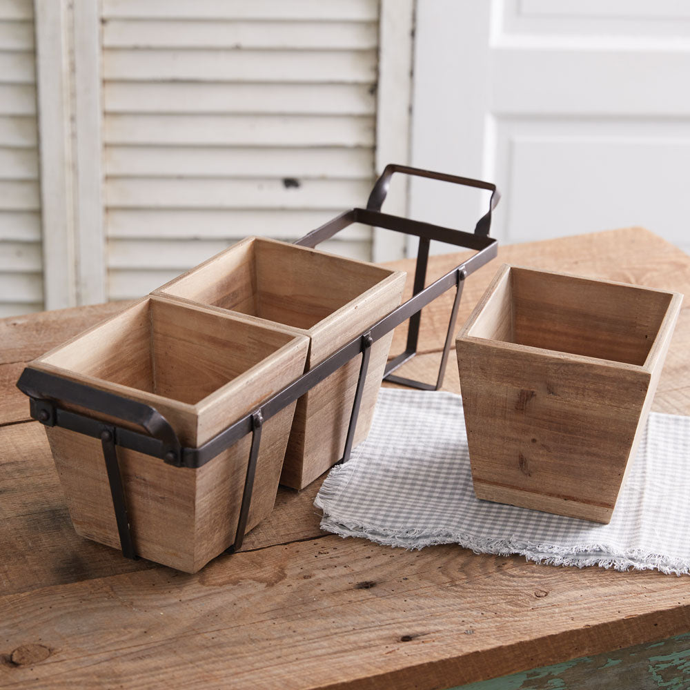 Metal Caddy with Three Wood Boxes