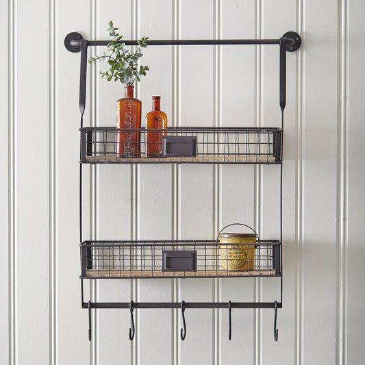 Double Shelf Organizer with Five Hooks