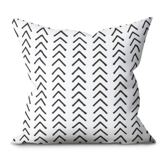 Boho White with Black Cotton Slub Throw Pillow Cover