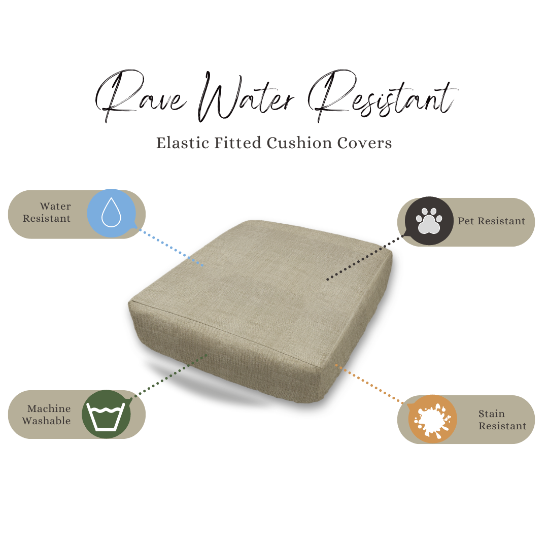 All Custom Elastic Fitted Cushion Covers - Water Resistant, Cotton, Upholstery Fabrics