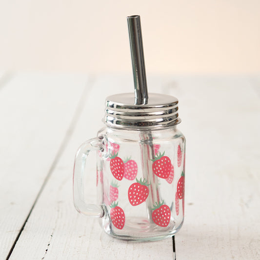 Strawberry Glass Mug with Straw