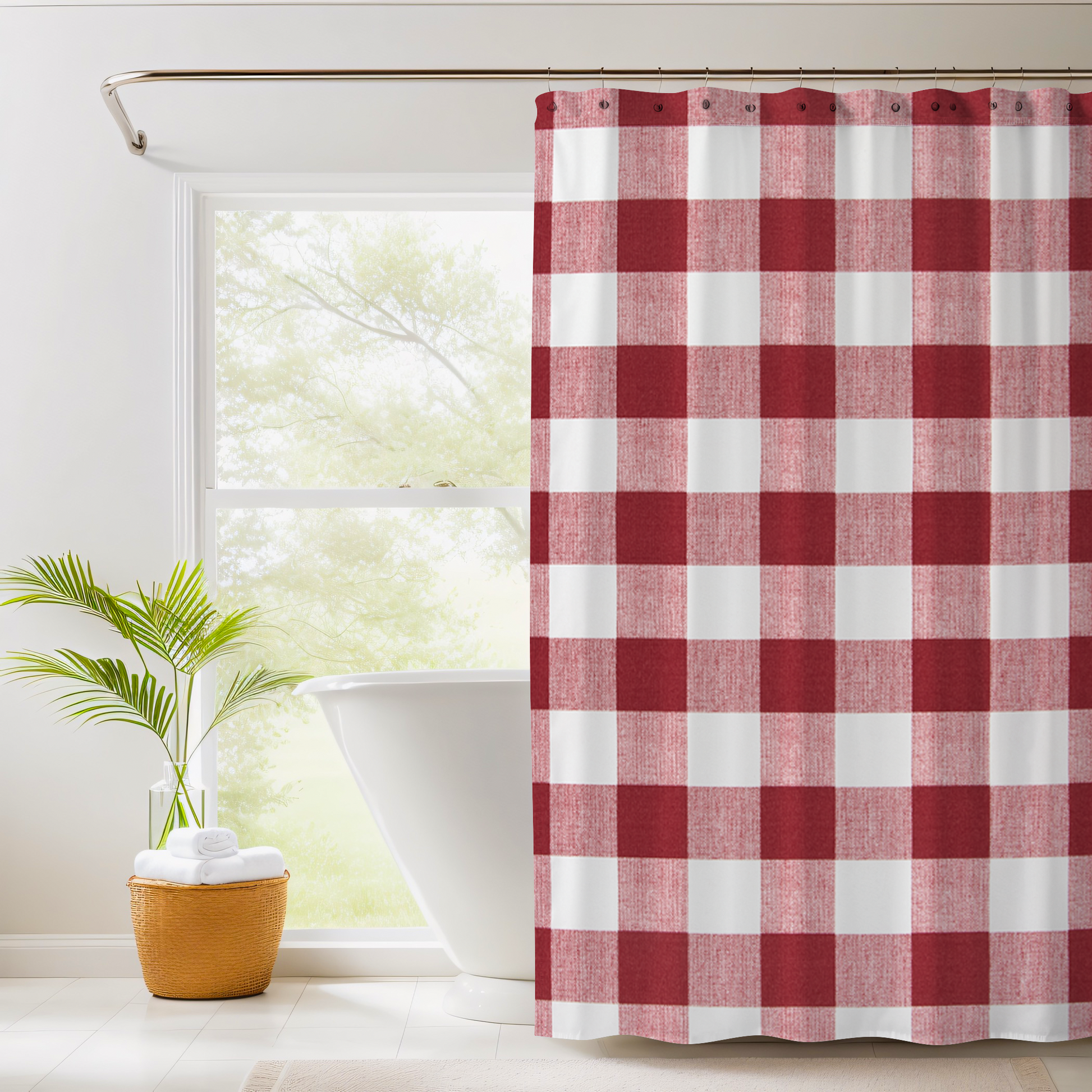 Shower Curtain for House, RV, or Small Space - Cotton Buffalo Plaid