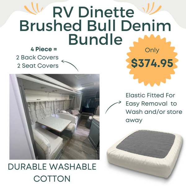 4 Piece RV Dinette Best Seller Bundle Brushed Bull Denim Cotton | Custom Elastic Fitted & Protective Cushion Covers | Choice of Solid Colors