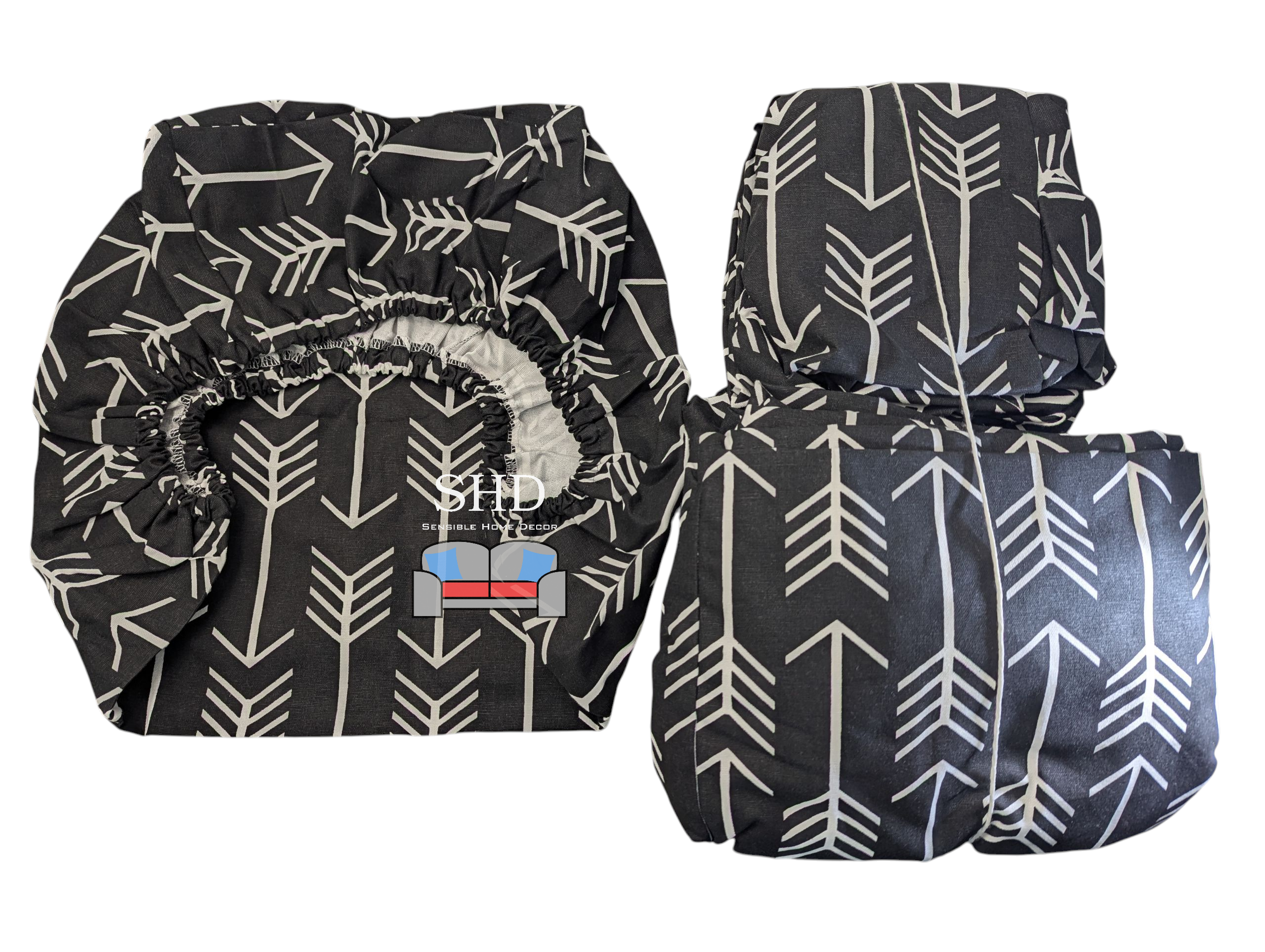 *Pre-Made Ready Ship* RV U-Shape Dinette Bundle 8 Piece Elastic Fitted Cushion Covers - Black Arrows