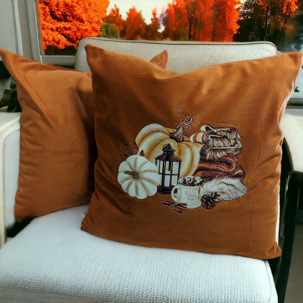 Cozy Fall Pumpkin Burnt Orange Velvet Pillow Cover with Zipper
