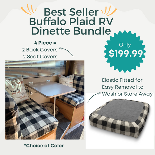 Best Seller RV Dinette Bundle 4 Piece Elastic Fitted Cushion Covers - Cotton Buffalo Plaid - Choice of Colors