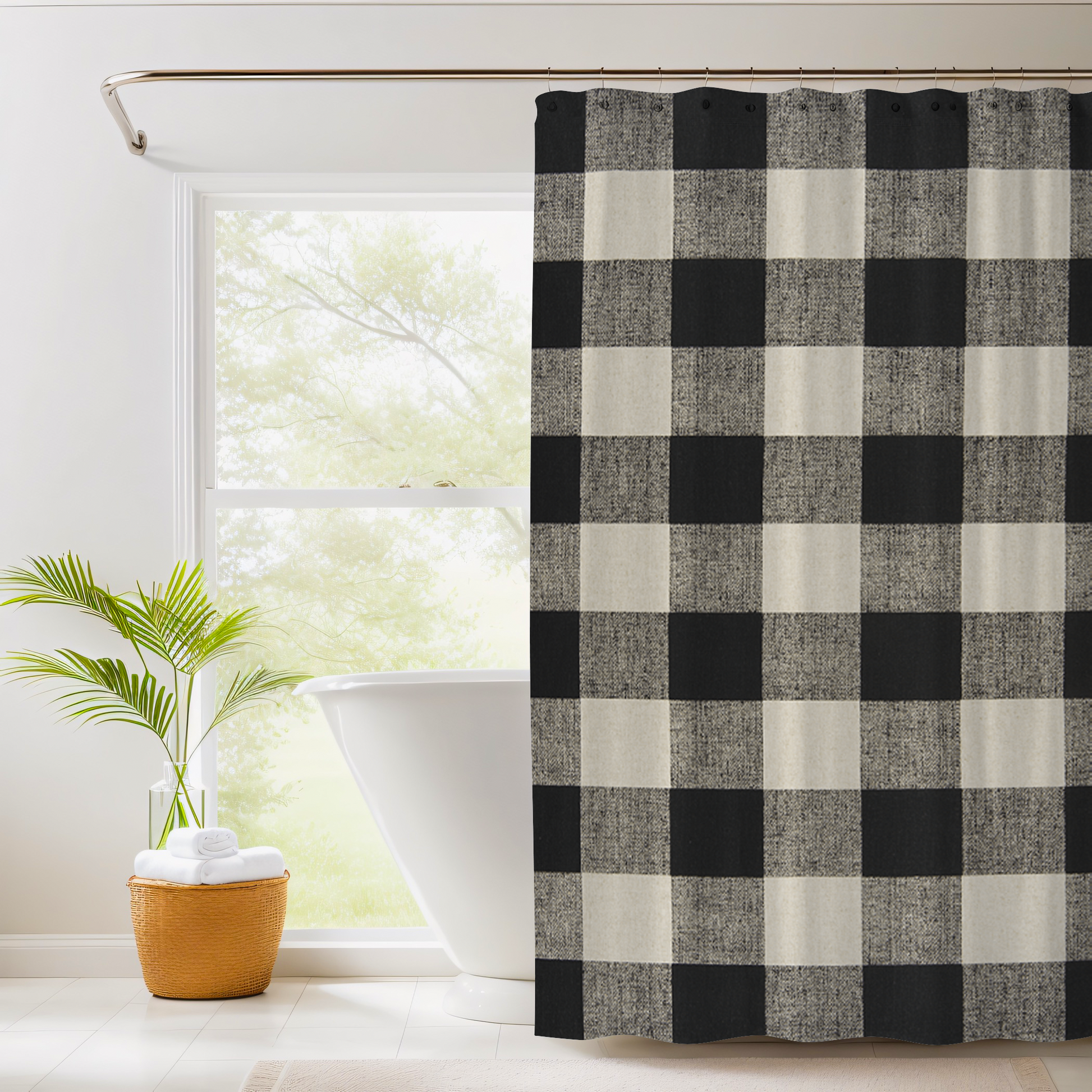 Shower Curtain for House, RV, or Small Space - Cotton Buffalo Plaid