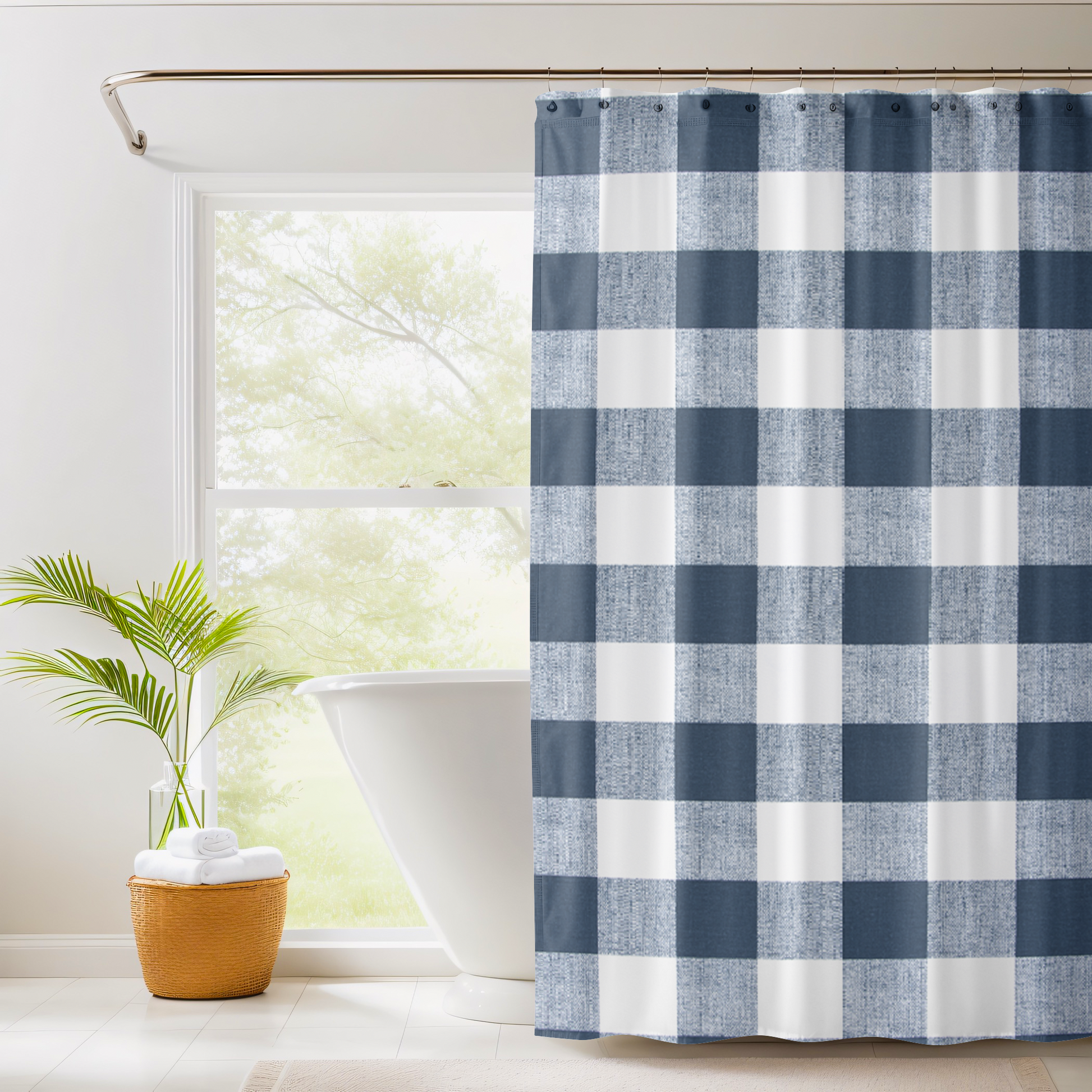 Shower Curtain for House, RV, or Small Space - Cotton Buffalo Plaid