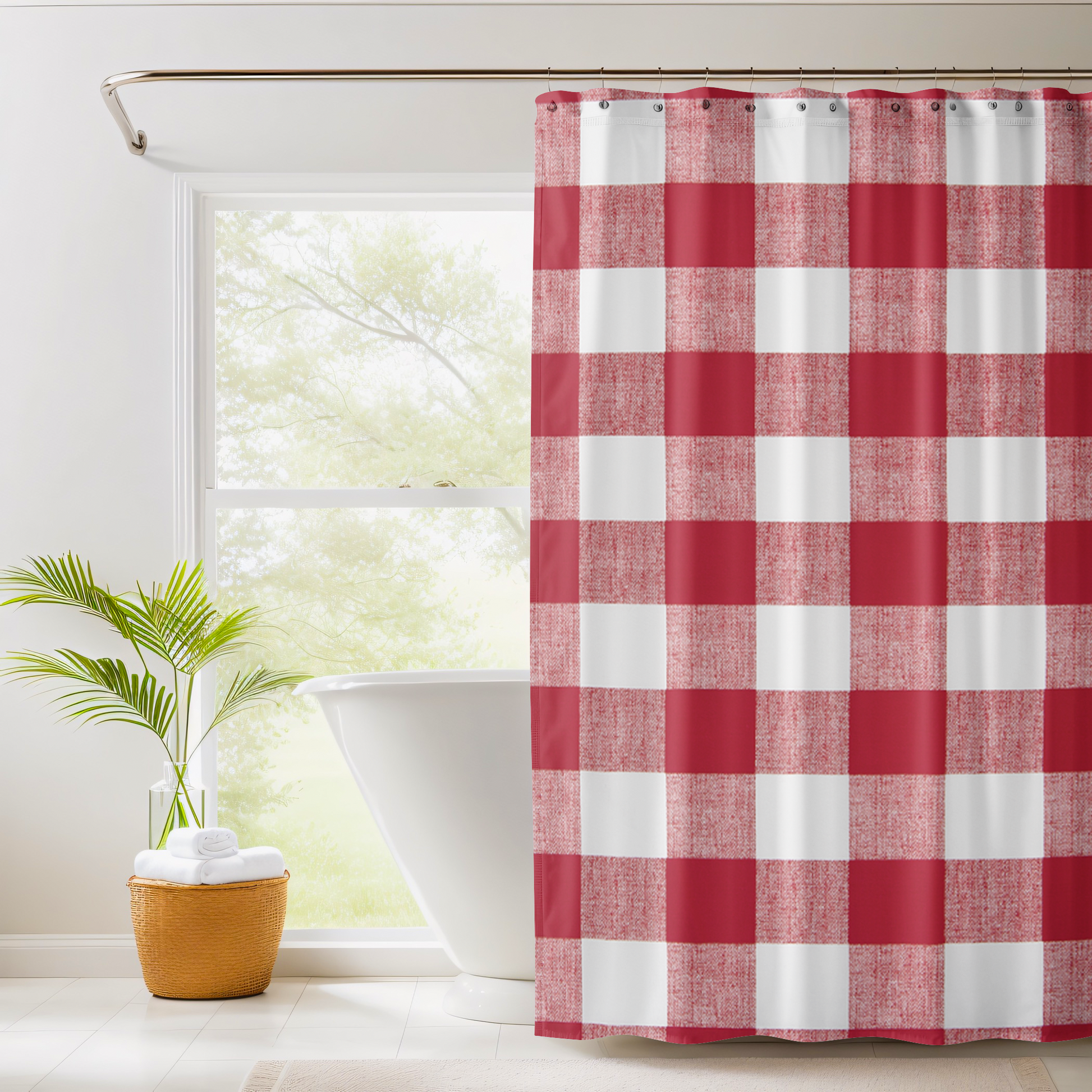 Shower Curtain for House, RV, or Small Space - Cotton Buffalo Plaid