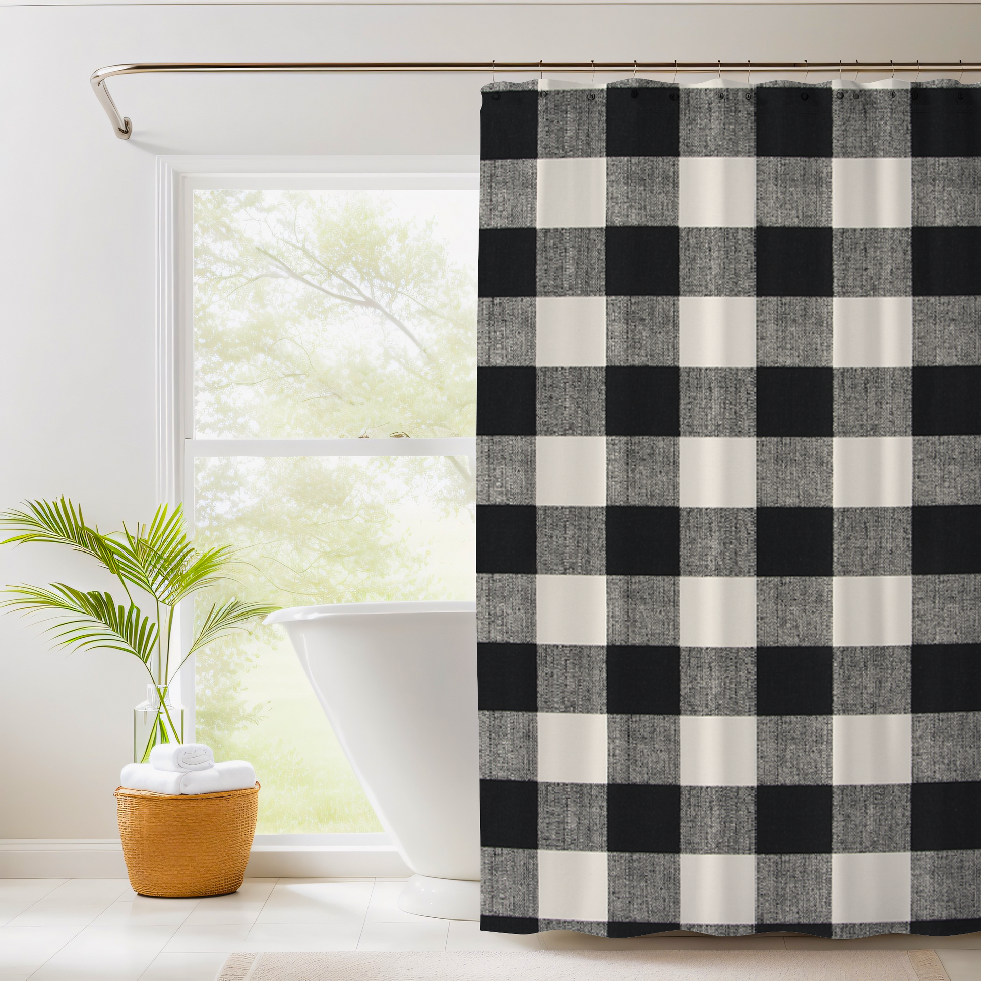 Shower Curtain for House, RV, or Small Space - Cotton Buffalo Plaid