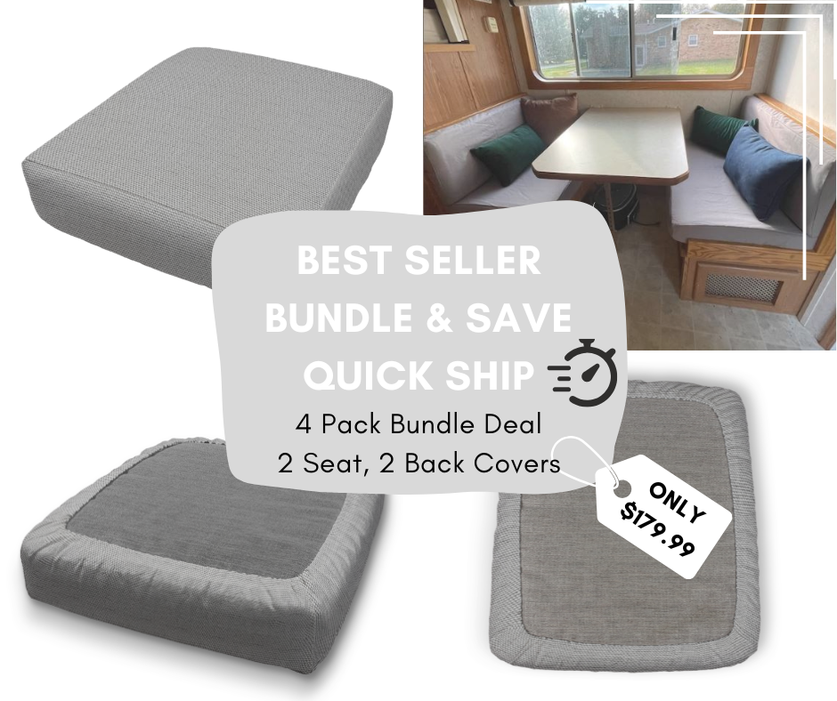 RV Dinette Bundle 4 Piece Elastic Fitted Cushion Covers - Durable Duck Canvas - Cadet Grey Color
