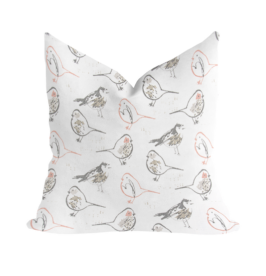 Bird Toile Blush Slub Pillow Covers with Zipper Insert