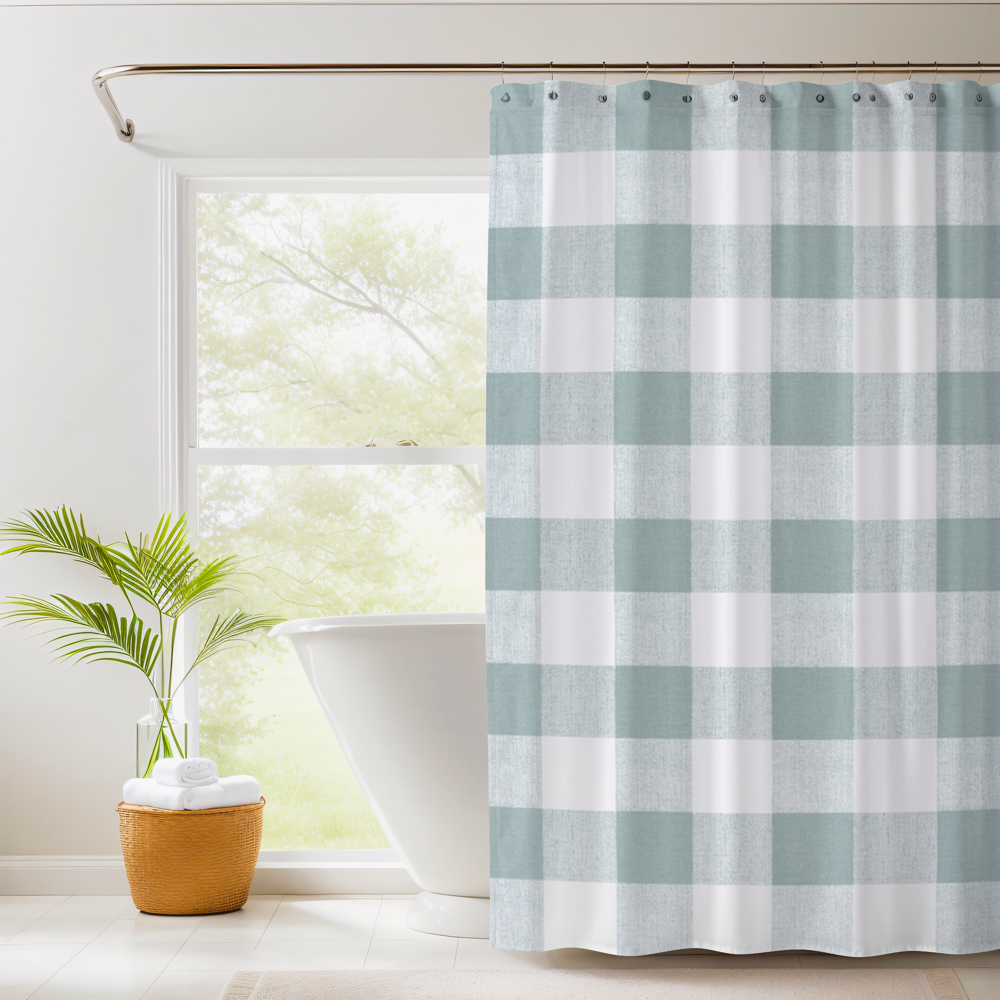 Shower Curtain for House, RV, or Small Space - Cotton Buffalo Plaid