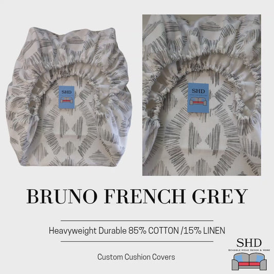 Bruno French Grey Cotton Slub Linen Custom Elastic Fitted Cushion Cover