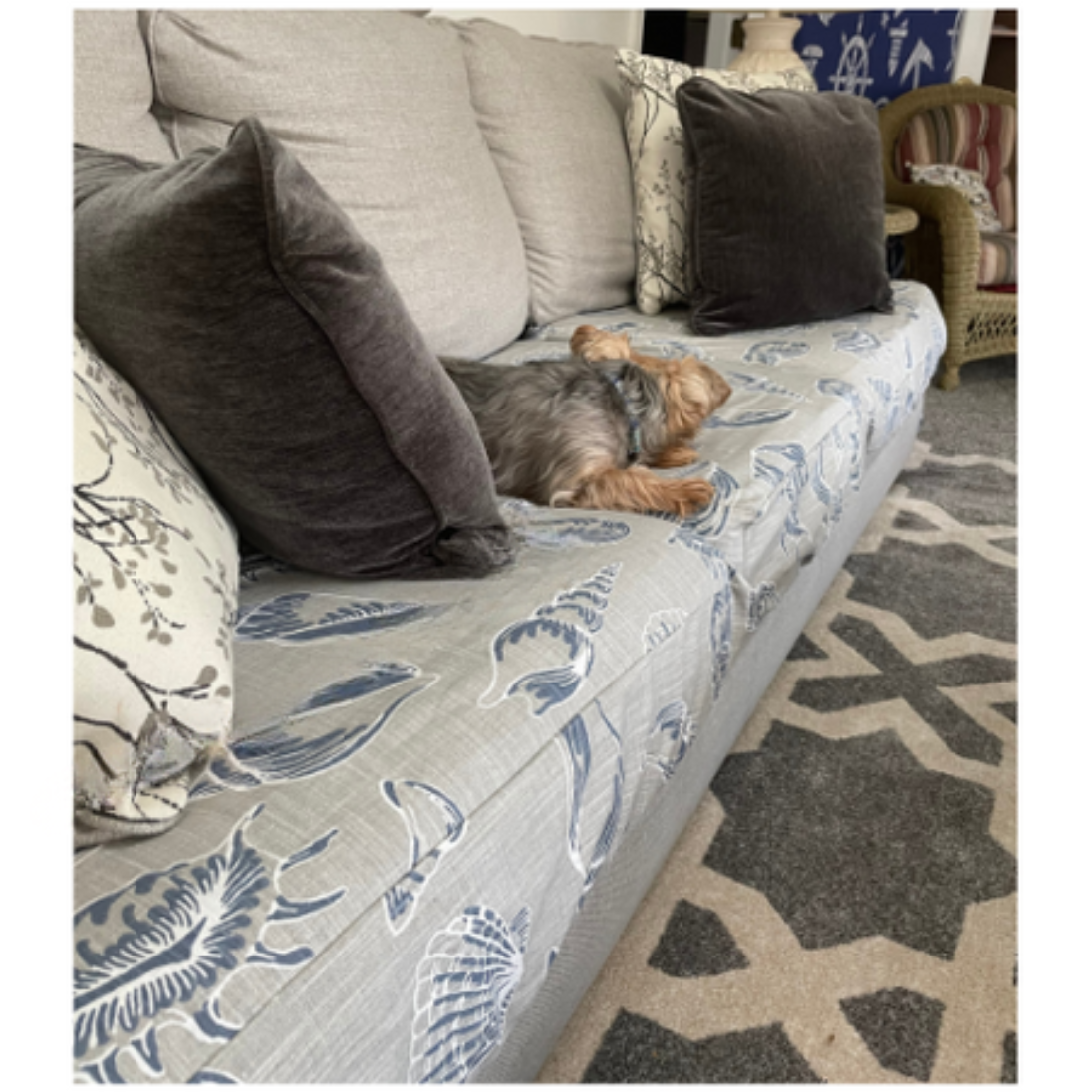 Beach Treasure Slub Custom Elastic Fitted Cushion Cover, Protective Couch Cushion Cover, Replacement Cushion Cover