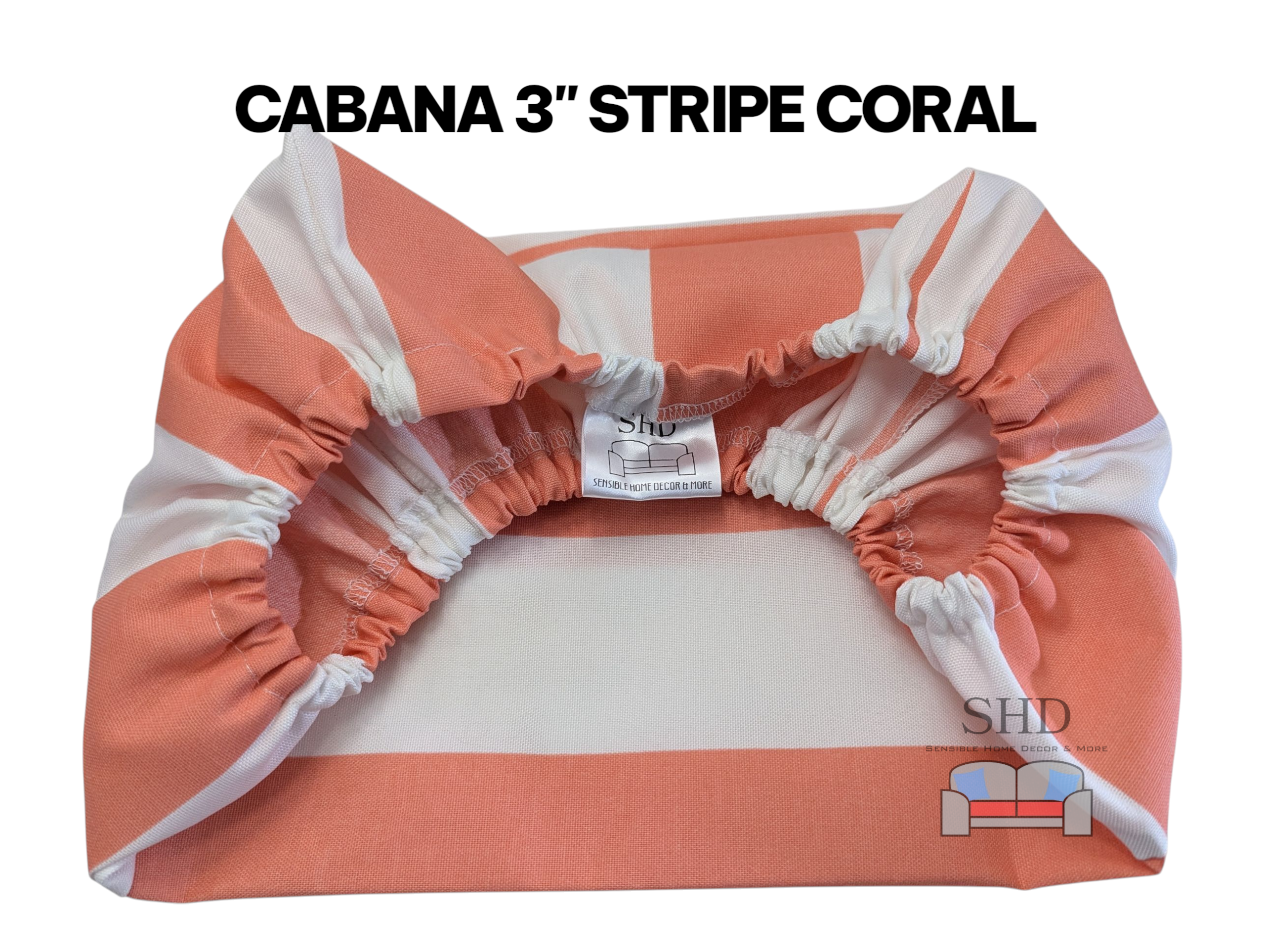 Custom Water Resistant Elastic Fitted & Protective Cushion Cover - Cabana Stripe