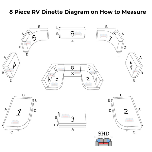 Create Your Own: 8 Piece U-Shaped RV Dinette Cushion Cover Set (Must Order 8 Yards of Fabric Separate).