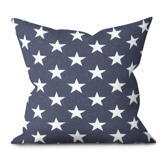 Stars Blue Large Cotton Throw Pillow Cover