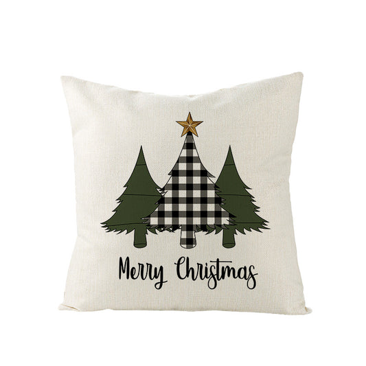 Green & Black White Buffalo Plaid Tree Merry Christmas Pillow Cover
