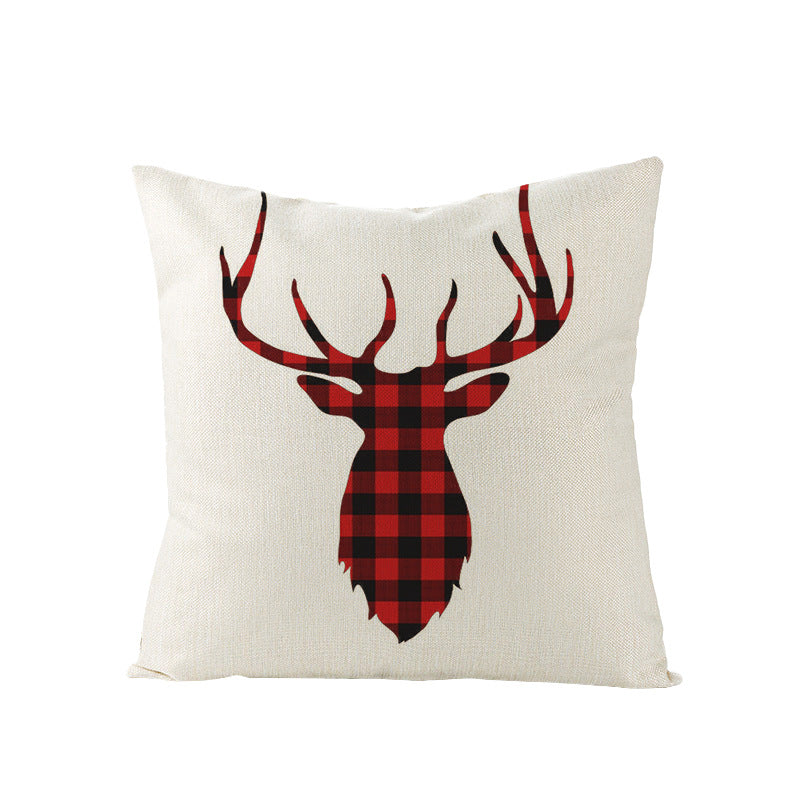 Red/Black Buffalo Plaid Deer Pillow Cover