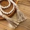 White Wooden Bead String Garland with Tassel, Home Decor Decorations